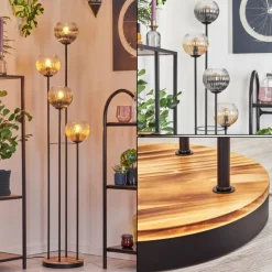 hofstein Koyoto Lampadaire 30 cm Bois clair, Noir, 4 lumières