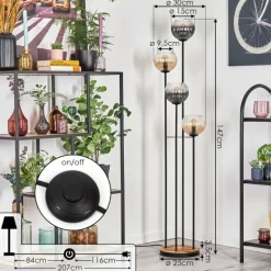 hofstein Koyoto Lampadaire 30 cm Bois clair, Noir, 4 lumières