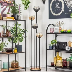 hofstein Koyoto Lampadaire 30 cm Bois clair, Noir, 4 lumières