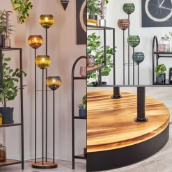 hofstein Koyoto Lampadaire 30 cm Bois clair, Noir, 4 lumières