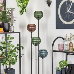 hofstein Koyoto Lampadaire 30 cm Bois clair, Noir, 4 lumières