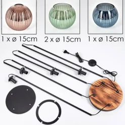 hofstein Koyoto Lampadaire 30 cm Bois clair, Noir, 4 lumières