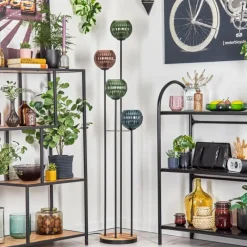 hofstein Koyoto Lampadaire 30 cm Bois clair, Noir, 4 lumières