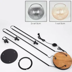 hofstein Koyoto Lampadaire 30 cm Bois foncé, Noir, 3 lumières