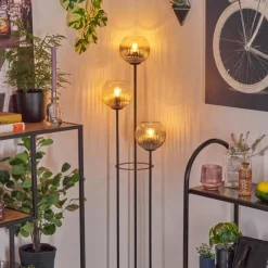 hofstein Koyoto Lampadaire 30 cm Bois foncé, Noir, 3 lumières