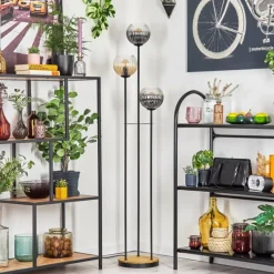 hofstein Koyoto Lampadaire 30 cm Bois foncé, Noir, 3 lumières