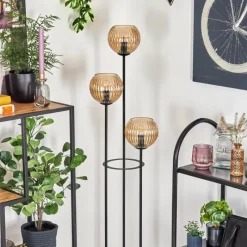 hofstein Koyoto Lampadaire 30 cm Bois foncé, Noir, 3 lumières