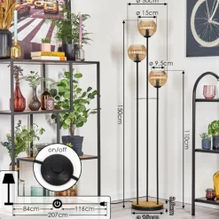 hofstein Koyoto Lampadaire 30 cm Bois foncé, Noir, 3 lumières