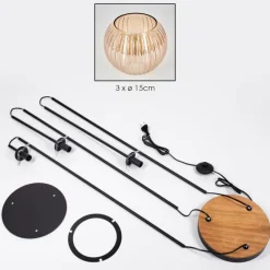 hofstein Koyoto Lampadaire 30 cm Bois foncé, Noir, 3 lumières