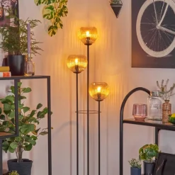 hofstein Koyoto Lampadaire 30 cm Bois foncé, Noir, 3 lumières