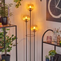 hofstein Koyoto Lampadaire 30 cm Bois foncé, Noir, 3 lumières