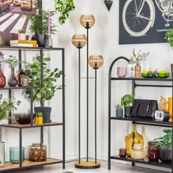 hofstein Koyoto Lampadaire 30 cm Bois foncé, Noir, 3 lumières