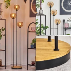 hofstein Koyoto Lampadaire 30 cm Bois foncé, Noir, 3 lumières