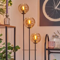 hofstein Koyoto Lampadaire 30 cm Bois foncé, Noir, 3 lumières