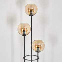 hofstein Koyoto Lampadaire 30 cm Bois foncé, Noir, 3 lumières