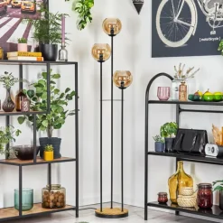 hofstein Koyoto Lampadaire 30 cm Bois foncé, Noir, 3 lumières