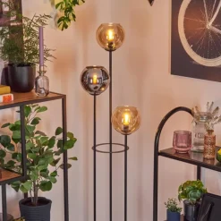 hofstein Koyoto Lampadaire 30 cm Bois foncé, Noir, 3 lumières