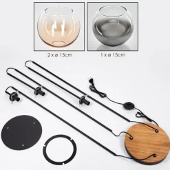 hofstein Koyoto Lampadaire 25 cm Bois foncé, Noir, 3 lumières