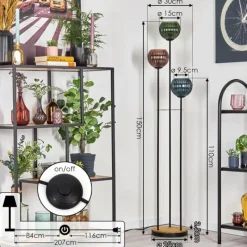 hofstein Koyoto Lampadaire 30 cm Bois foncé, Noir, 3 lumières