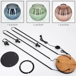 hofstein Koyoto Lampadaire 30 cm Bois foncé, Noir, 3 lumières