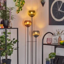 hofstein Koyoto Lampadaire 30 cm Bois foncé, Noir, 3 lumières