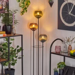 hofstein Koyoto Lampadaire 30 cm Bois foncé, Noir, 3 lumières