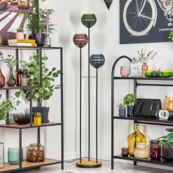 hofstein Koyoto Lampadaire 30 cm Bois foncé, Noir, 3 lumières