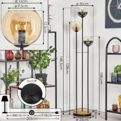 Suspension Verre Fumé-hofstein Koyoto Lampadaire 30 cm Bois foncé, Noir, 3 lumières