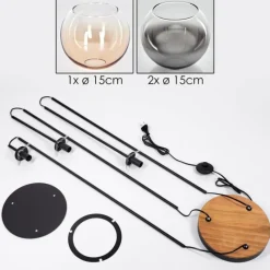 Suspension Verre Fumé-hofstein Koyoto Lampadaire 30 cm Bois foncé, Noir, 3 lumières