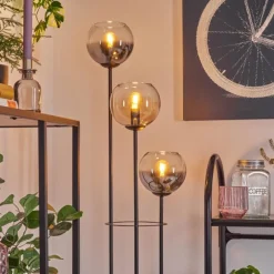 Suspension Verre Fumé-hofstein Koyoto Lampadaire 30 cm Bois foncé, Noir, 3 lumières