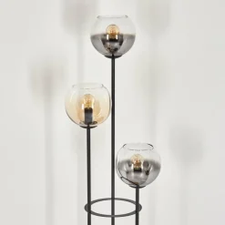 Suspension Verre Fumé-hofstein Koyoto Lampadaire 30 cm Bois foncé, Noir, 3 lumières