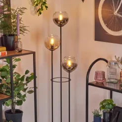 Suspension Verre Fumé-hofstein Koyoto Lampadaire 30 cm Bois foncé, Noir, 3 lumières