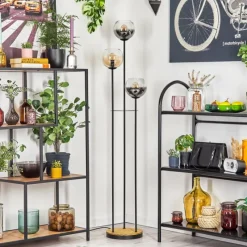 Suspension Verre Fumé-hofstein Koyoto Lampadaire 30 cm Bois foncé, Noir, 3 lumières