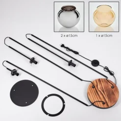 hofstein Koyoto Lampadaire 30 cm Bois clair, Noir, 3 lumières