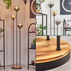 hofstein Koyoto Lampadaire 30 cm Bois clair, Noir, 3 lumières