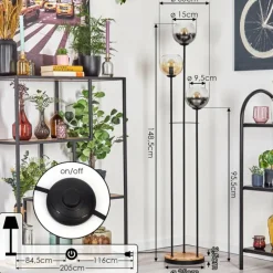 hofstein Koyoto Lampadaire 30 cm Bois clair, Noir, 3 lumières