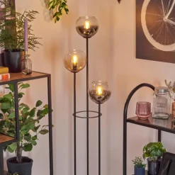 hofstein Koyoto Lampadaire 30 cm Bois clair, Noir, 3 lumières