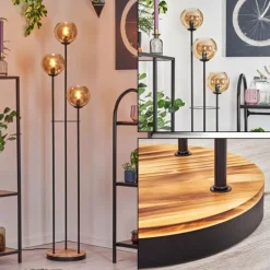 hofstein Koyoto Lampadaire 25 cm Bois clair, Noir, 3 lumières