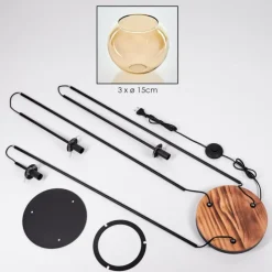 hofstein Koyoto Lampadaire 25 cm Bois clair, Noir, 3 lumières