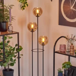 hofstein Koyoto Lampadaire 25 cm Bois clair, Noir, 3 lumières