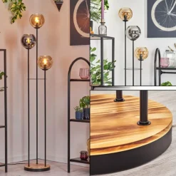 hofstein Koyoto Lampadaire 25 cm Bois clair, Noir, 3 lumières