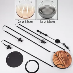 Suspension Verre Fumé-hofstein Koyoto Lampadaire 30 cm Bois clair, Noir, 3 lumières