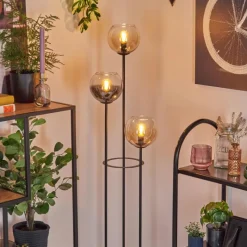 Suspension Verre Fumé-hofstein Koyoto Lampadaire 30 cm Bois clair, Noir, 3 lumières