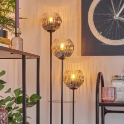 hofstein Koyoto Lampadaire 30 cm Bois clair, Noir, 3 lumières