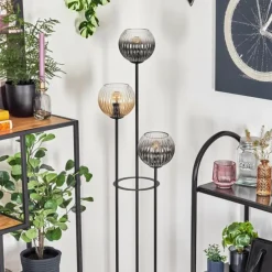 hofstein Koyoto Lampadaire 30 cm Bois clair, Noir, 3 lumières