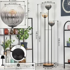 hofstein Koyoto Lampadaire 30 cm Bois clair, Noir, 3 lumières