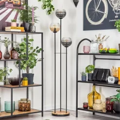 hofstein Koyoto Lampadaire 30 cm Bois clair, Noir, 3 lumières