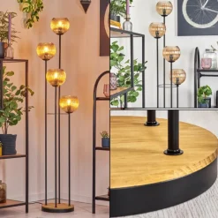 hofstein Koyoto Lampadaire 30 cm Bois foncé, Noir, 4 lumières