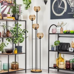 hofstein Koyoto Lampadaire 30 cm Bois foncé, Noir, 4 lumières