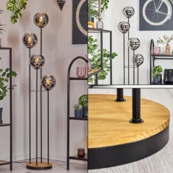 Suspension Verre Fumé-hofstein Koyoto Lampadaire 30 cm Bois foncé, Noir, 4 lumières